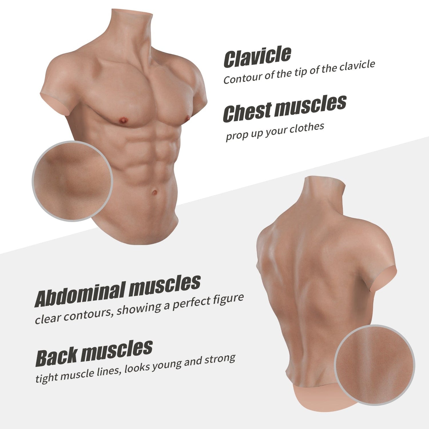 Silicone Muscles Male Suit with fine Makeup for Crossdresser