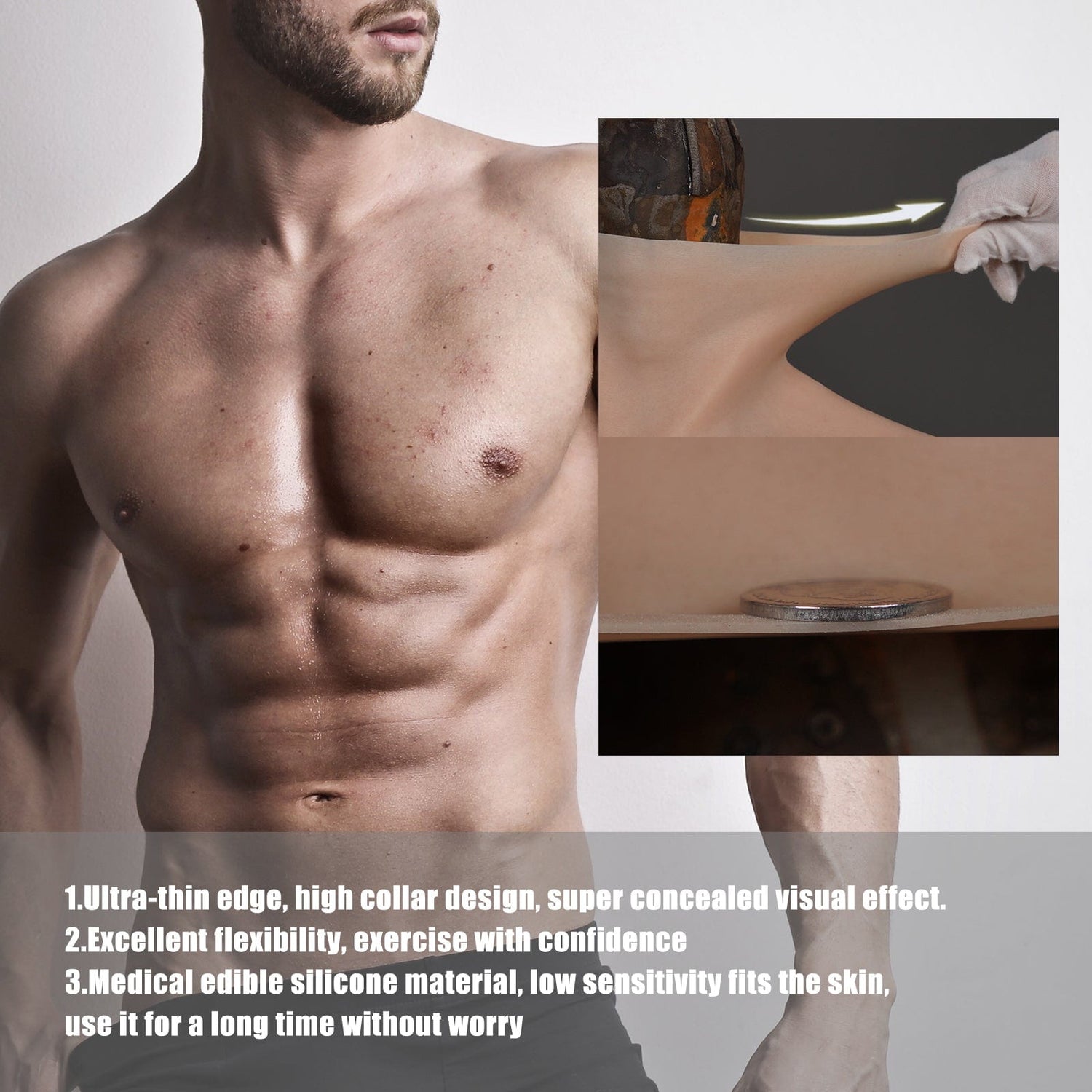 Silicone Muscles Male Suit with fine Makeup for Crossdresser