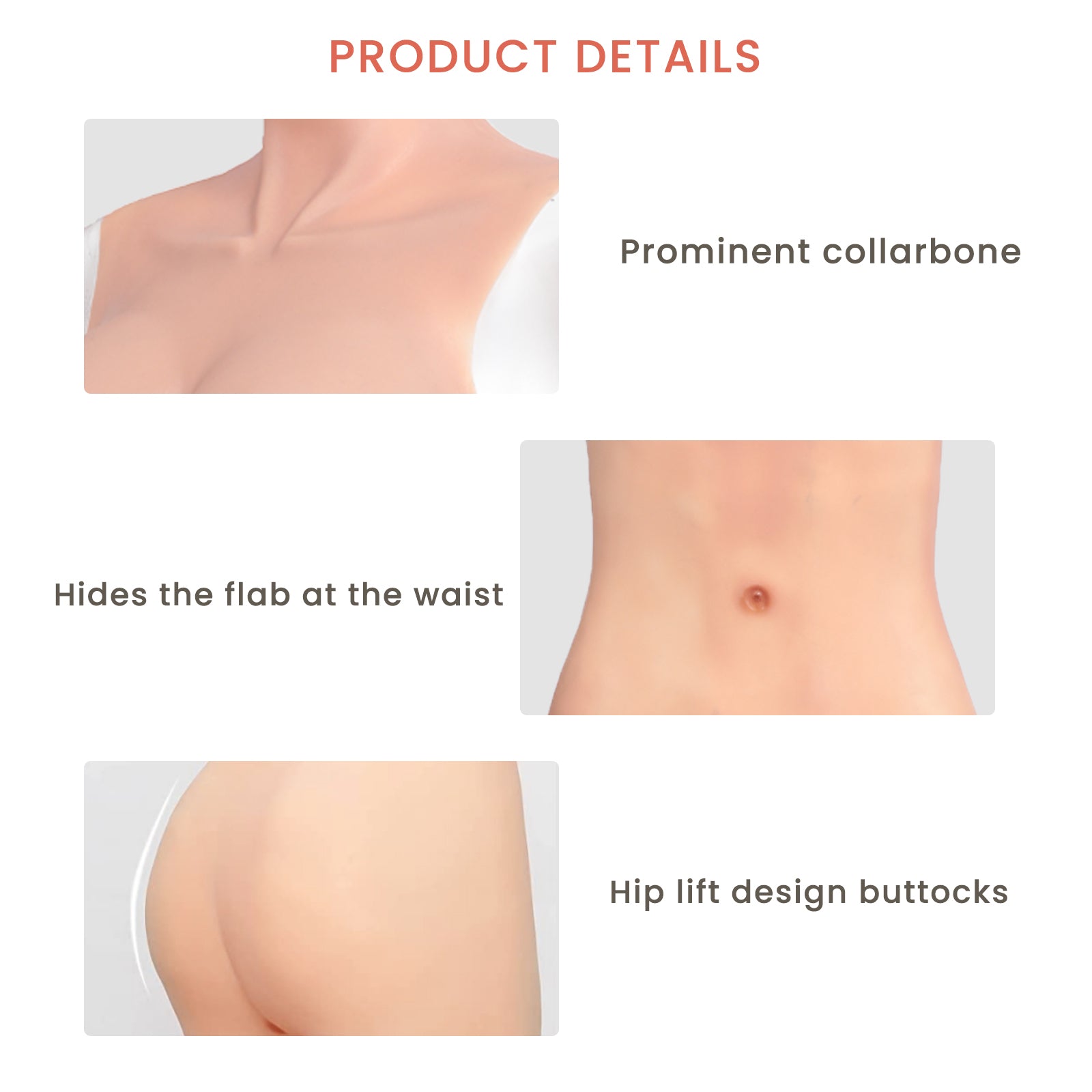 D Cup Silicone Bodysuit Realistic Clavicle for Crossdresser