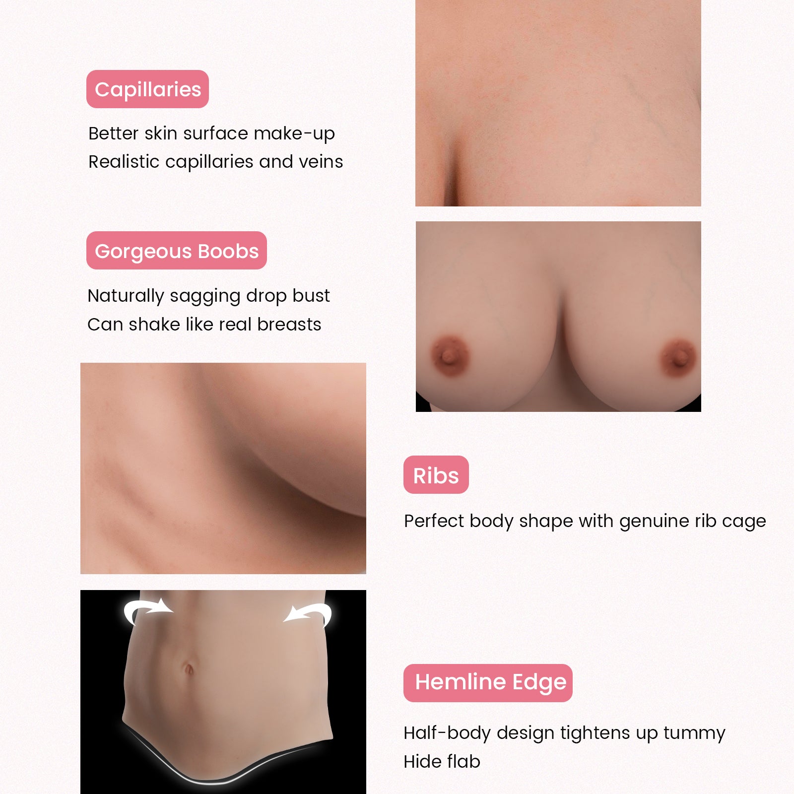 C-E Cup Long Breast Forms Airbag & Silicone Fill 8G for Crossdresser
