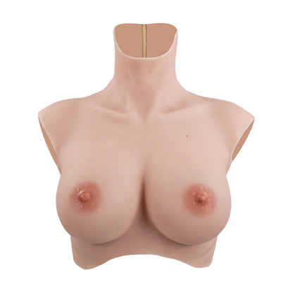 Mannequin bust with silicone breast on a white background